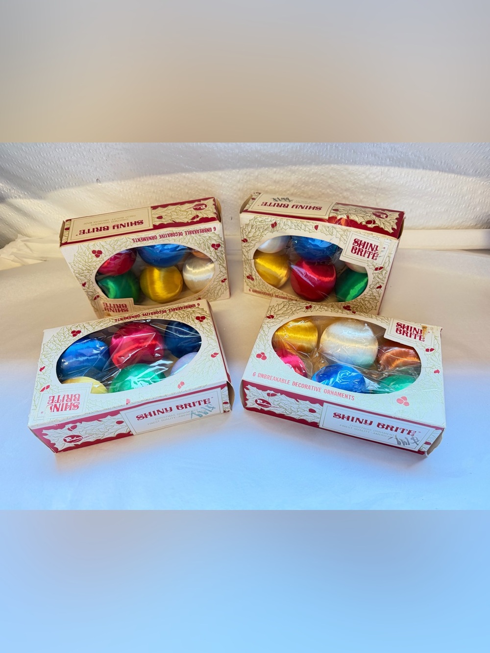Vintage Shiny Brite Poloron Satin Ornaments 24 In Boxes